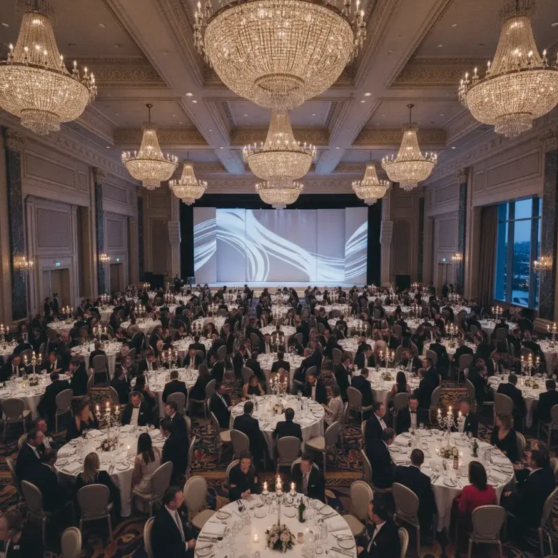 Elegant ballroom set for a corporate gala event