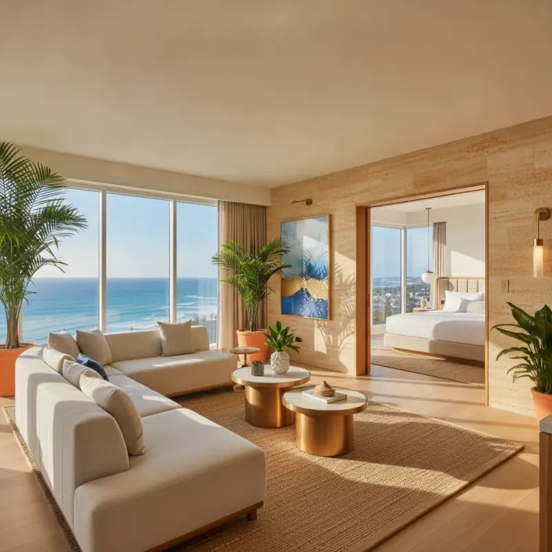 Luxury headland suite with ocean-view living area